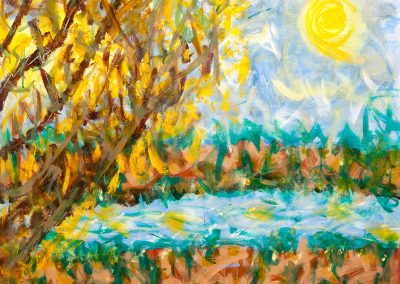 colorful abstract landscape painting of autumn river