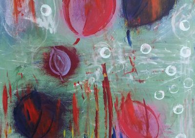 abstract painting of orbs and eyes