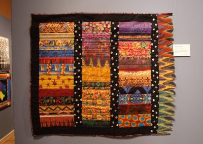 photo of mendoza's quilting work with multiple different patterned fabrics and dotted borders