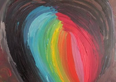 painting of a black heart with a rainbow in the core