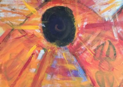 painting of an an abstract, colorful eye