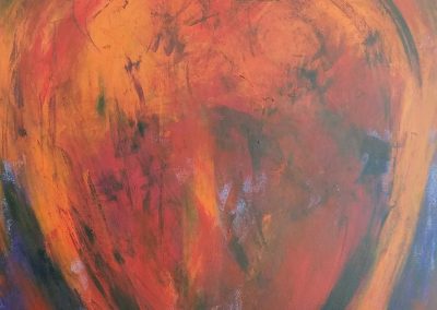 painting of a warm toned heart with a dark colored background