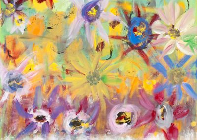 painting of abstract, colorful flowers