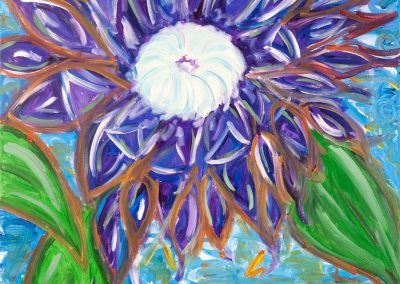 painting of an abstract, purple flower