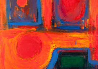 abstract, orange-tinted indoor painting