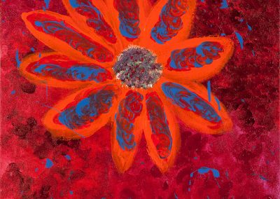 painting of a flower on a red background