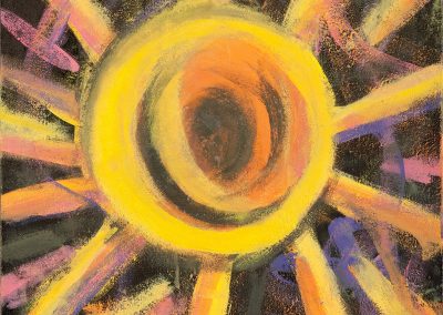 abstract painting of the sun on a black background