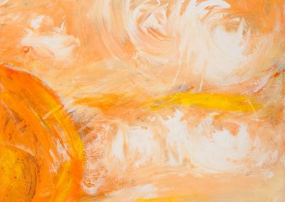 abstract painting with vivid yellow, orange, and cream