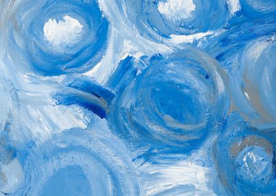 abstract painting with blue orbs