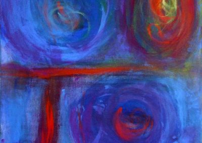 abstract, blue and red painting