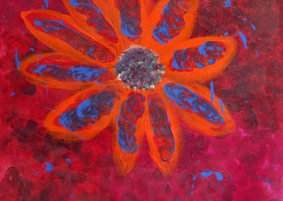 painting of a flower on a red background
