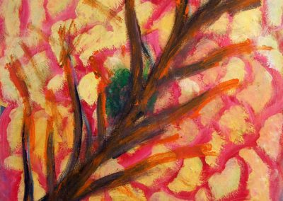 painting of energetic red and yellow tree