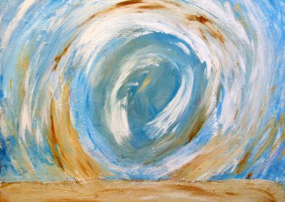 abstract painting of a sandstorm with a blue and white background