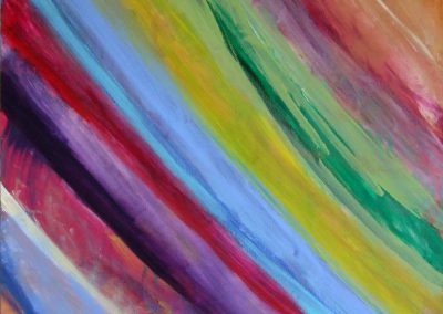 painting with vivid, abstract diagonal lines